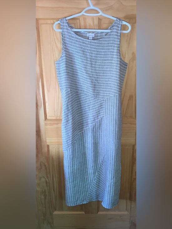 J. Jill Dresses & Skirts - J.Jill love linen Sleeveless Light Gray Striped Midi Dress Medium Petite